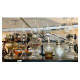 6 assorted glass oil lamps