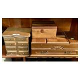 2 jewelry boxes and wooden box