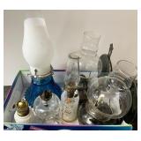 Flat of assorted small glass oil lamps