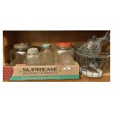 2 coffee canisters, coffee jars, wire baskets