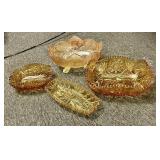 4 pieces carnival and amber glass