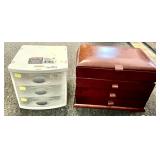 Wood jewelry box & 3-drawers with jewelry