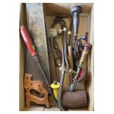 Flat w/hand saws, mallets, hand drills, prybars