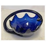 Cobalt blue Murano style glass basket 11" long