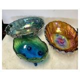 3 carnival glass console bowls