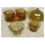 5 pieces amber Depression glass