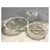 3 pieces of opalescent hobnail glass