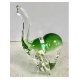 8" Murano style green crystal elephant
