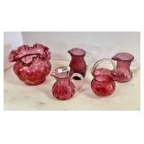 5 pieces of cranberry glass