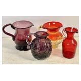 4 pieces antique colored glass
