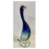 14" Blue Murano style art glass duck