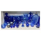 Shelf of blue glass
