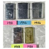 5 1980s Zippo lighters