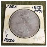 1872 Mexican one peso coin
