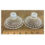 Opalescent moonstone hobnail candleholders