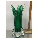 Green art glass vase with swung rim