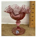 Fenton glass pink ruffled compote