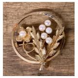 1960s Turin Italy 12k gold filled pearl brooch