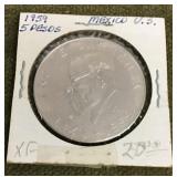 1959 Mexican 5 peso coin