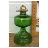 Green glass oil lamp --no chimney