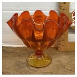 Amberina glass handkerchief compote