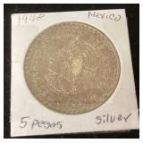 1948 Mexican 5 peso silver coin