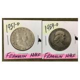 2 Franklin half dollars