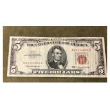 Red seal US $5 bank note
