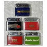 5 vintage advertising cigarette lighters