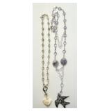 2 sterling mother-of-pearl heart/dove necklaces