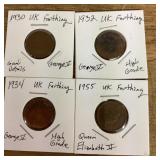 4 UK farthing coins