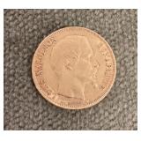 1852 French 20 franc gold coin