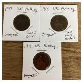 3 UK farthing coins