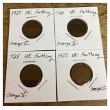 4 UK farthing coins