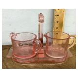 Etched pink Depression glass cream & sugar