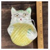 Vintage ceramic cat string holder
