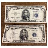 2 blue seal $5 Silver Certificates