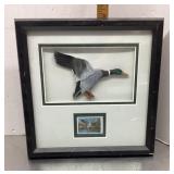 Framed 2002 Ducks Unlimited stamp and duck