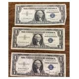 3 blue seal $1 silver certificates