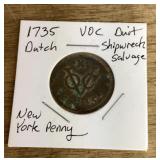 1735 Dutch New York shipwreck salvage penny