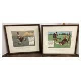 2 framed golf cartoon prints