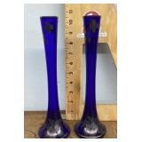 Pair of cobalt blue glass vases w/sterling overlay