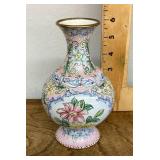 Enameled brass vase