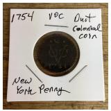 1754 New York colonial penny