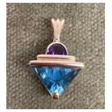 Strellman 14k blue topaz and amethyst pendant