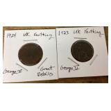 2 UK farthing coins