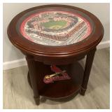 22" round STL Cardinals end table with drawer