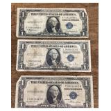 3 blue seal $1 silver certificates