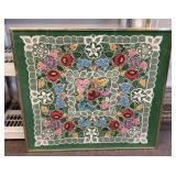 Framed 26x27 Hungarian embroidered lace tablecloth