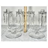 Pair of glass candelabras w/ bobeches & prisms